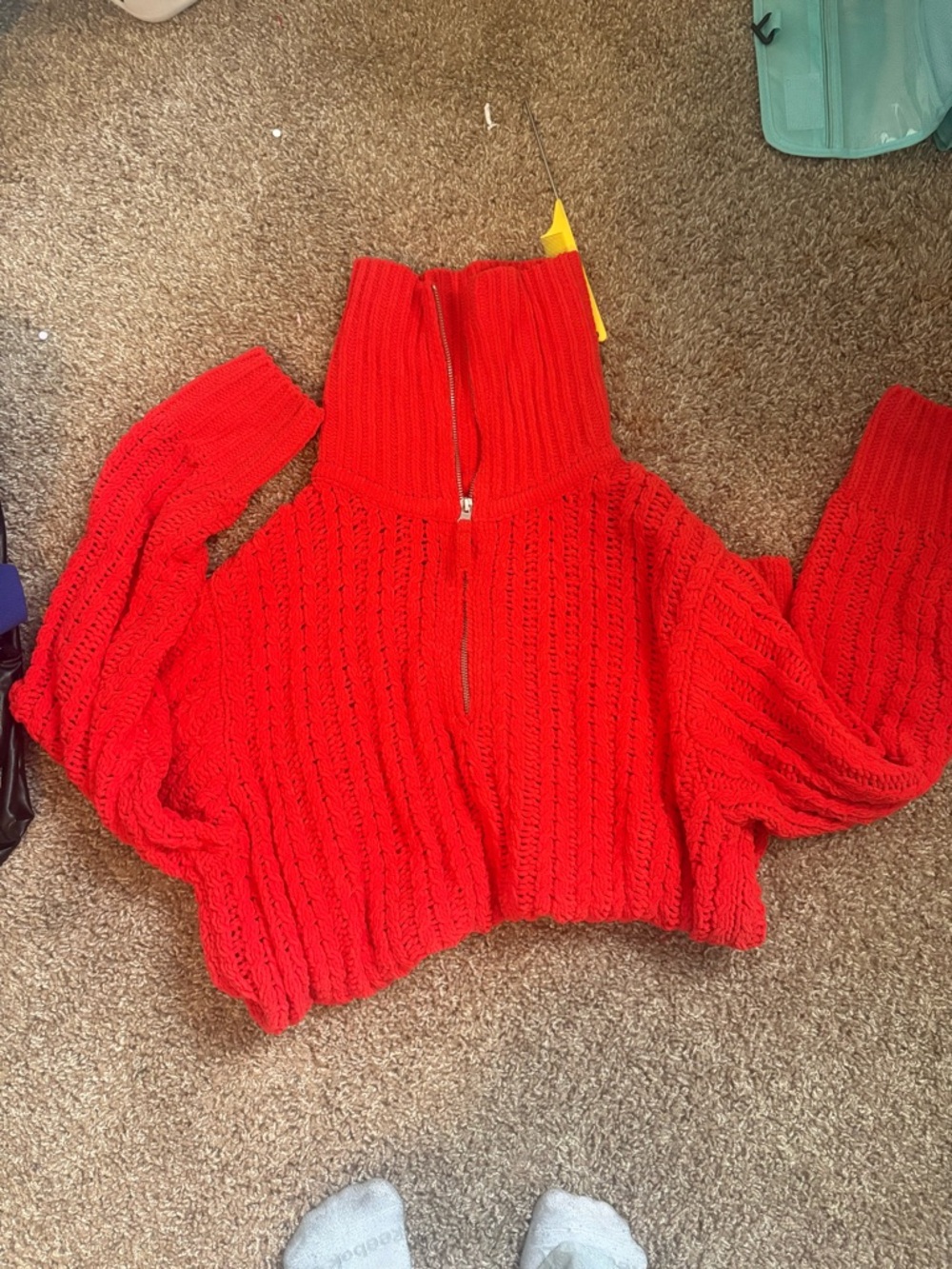 aerie Red Chunky Half-Zip Turtleneck Sweater